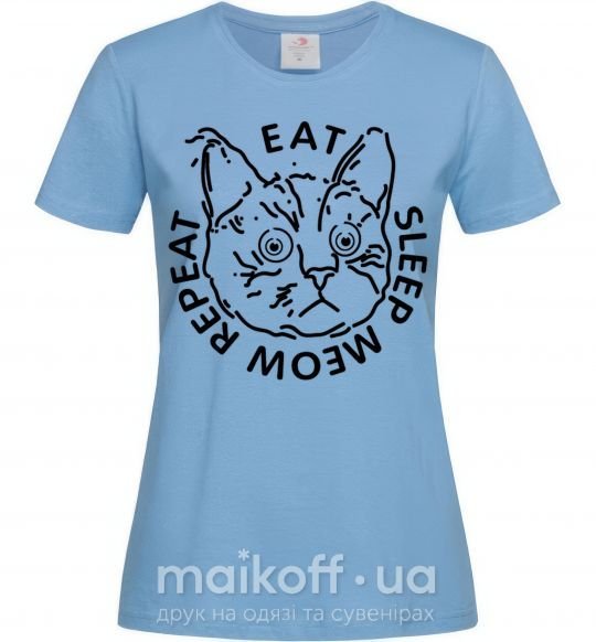 Женская футболка Eat sleep meow repeat Голубой фото