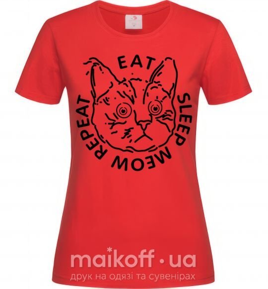 Женская футболка Eat sleep meow repeat Красный фото