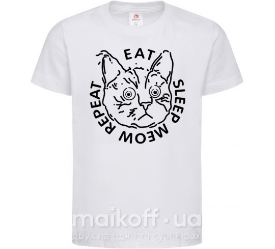 Детская футболка Eat sleep meow repeat Белый фото