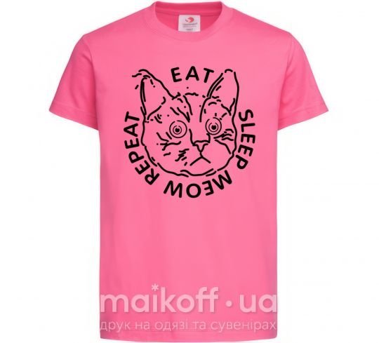 Детская футболка Eat sleep meow repeat Ярко-розовый фото