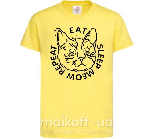 Детская футболка Eat sleep meow repeat Лимонный фото