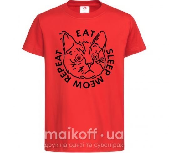 Детская футболка Eat sleep meow repeat Красный фото
