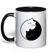 Чашка с цветной ручкой Cat black and white Черный фото