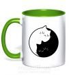Чашка з кольоровою ручкою Cat black and white Зелений фото