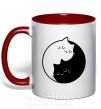 Чашка с цветной ручкой Cat black and white Красный фото