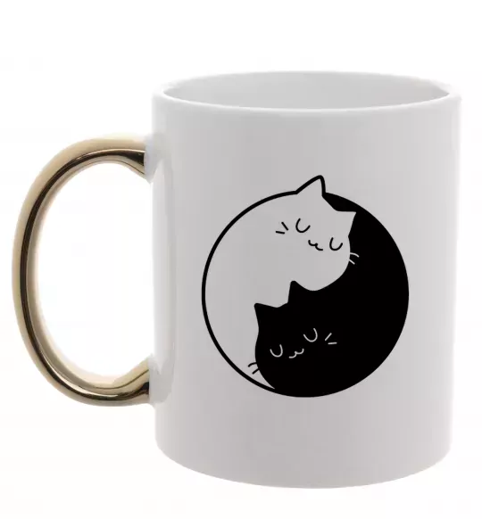 Чашка з кольоровою ручкою Cat black and white Золото фото