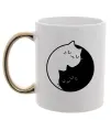 Чашка з кольоровою ручкою Cat black and white Золото фото