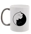 Чашка з кольоровою ручкою Cat black and white Срібло фото
