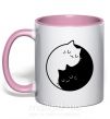 Чашка з кольоровою ручкою Cat black and white Ніжно рожевий фото
