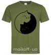 Мужская футболка Cat black and white Оливковый фото