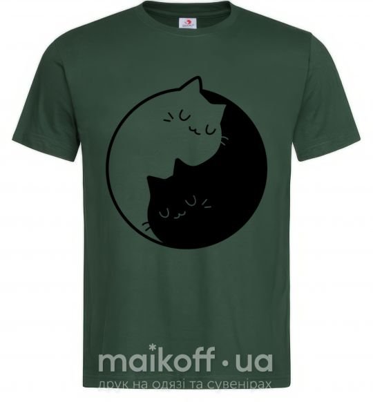 Мужская футболка Cat black and white Темно-зеленый фото