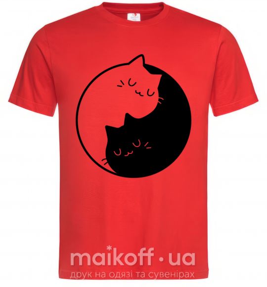 Мужская футболка Cat black and white Красный фото