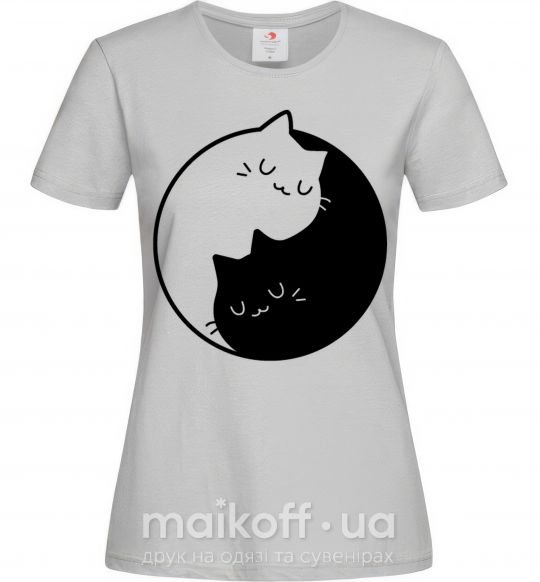 Женская футболка Cat black and white Серый фото