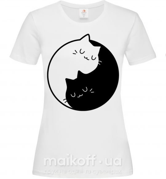 Женская футболка Cat black and white Белый фото