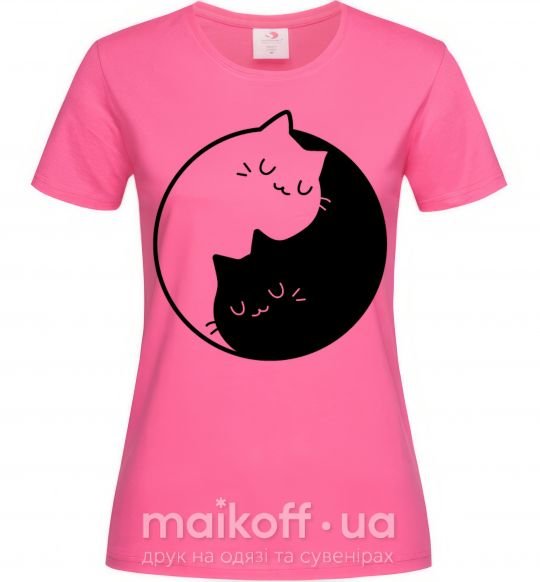 Женская футболка Cat black and white Ярко-розовый фото