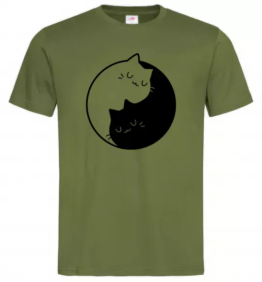 Чоловіча футболка Cat black and white Оливковий фото