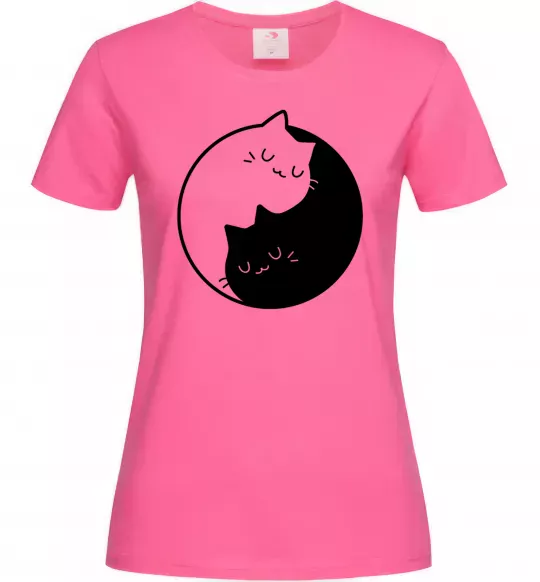 Женская футболка Cat black and white Ярко-розовый фото