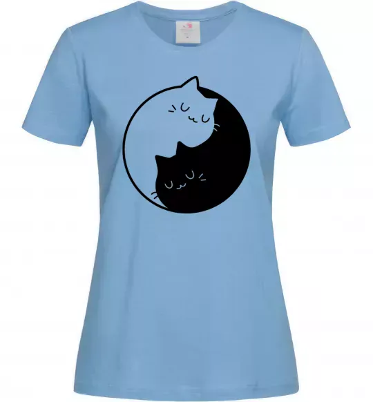 Женская футболка Cat black and white Голубой фото