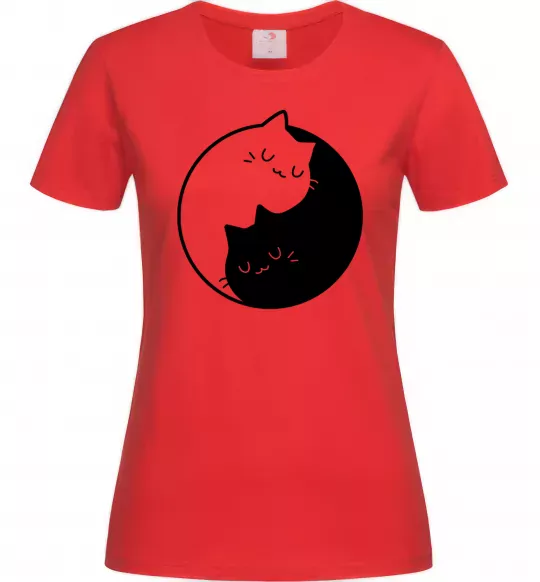 Женская футболка Cat black and white Красный фото