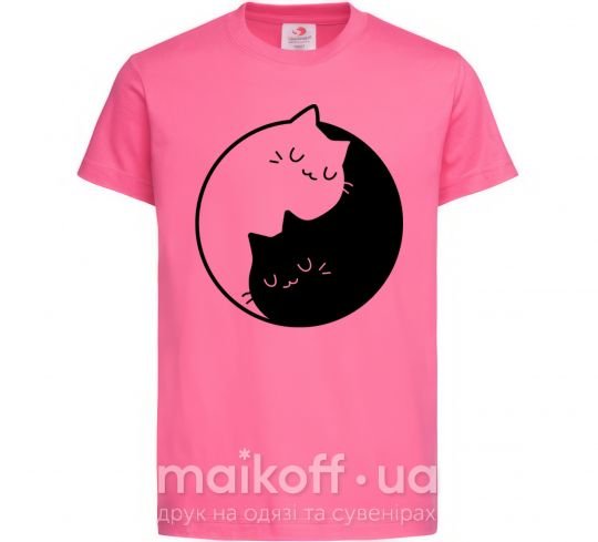 Детская футболка Cat black and white Ярко-розовый фото