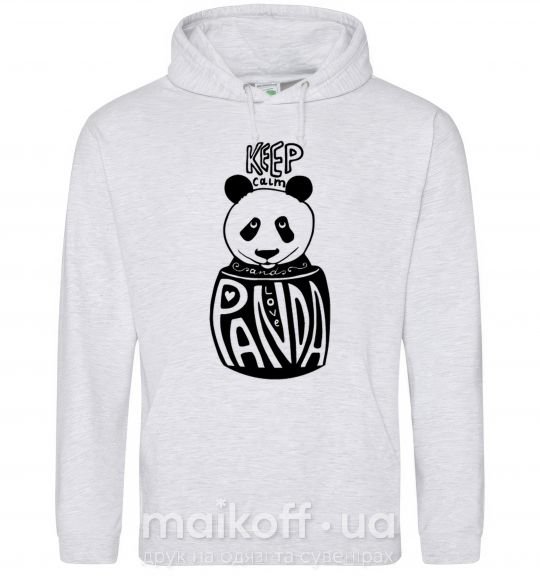 Мужская толстовка (худи) Keep calm and love panda Серый меланж фото