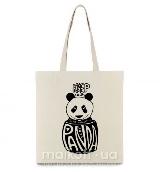 Эко-сумка Keep calm and love panda Бежевый фото