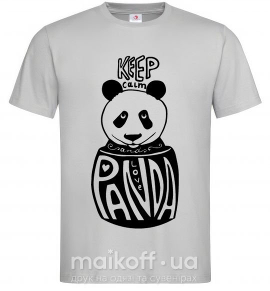 Мужская футболка Keep calm and love panda Серый фото