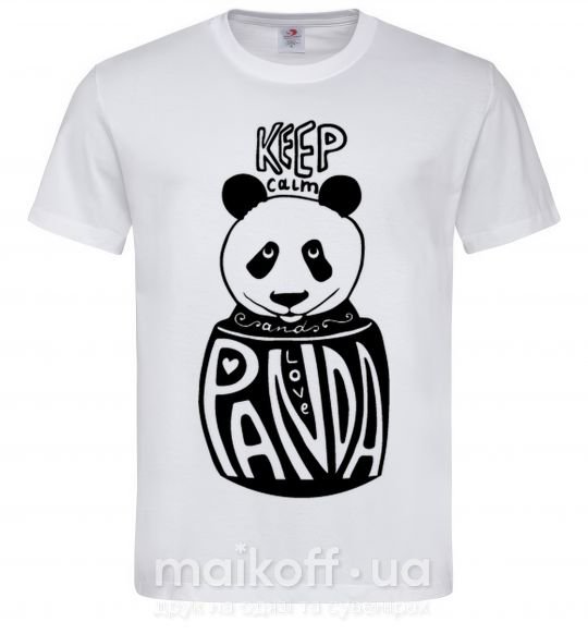 Мужская футболка Keep calm and love panda Белый фото