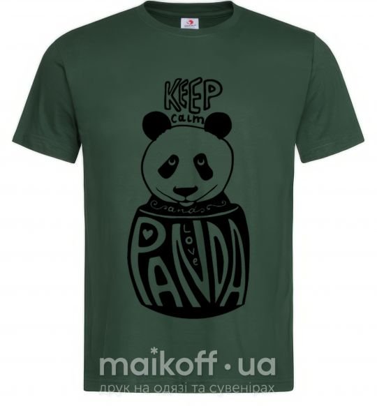 Мужская футболка Keep calm and love panda Темно-зеленый фото
