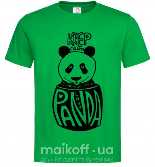Мужская футболка Keep calm and love panda Зеленый фото