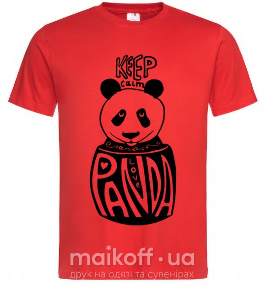 Мужская футболка Keep calm and love panda Красный фото