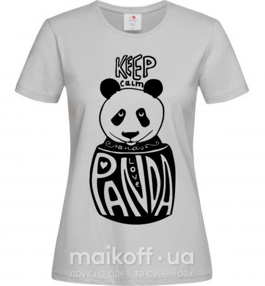 Женская футболка Keep calm and love panda Серый фото