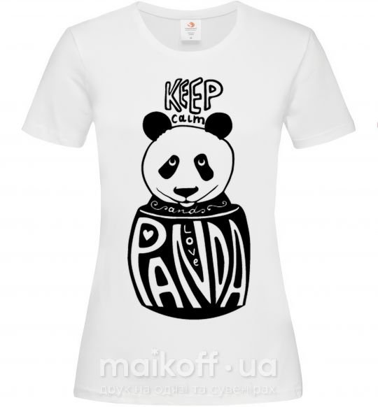 Женская футболка Keep calm and love panda Белый фото