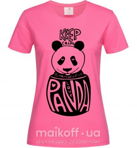 Жіноча футболка Keep calm and love panda Яскраво-рожевий фото