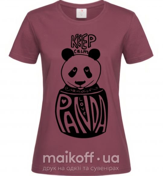 Женская футболка Keep calm and love panda Бордовый фото