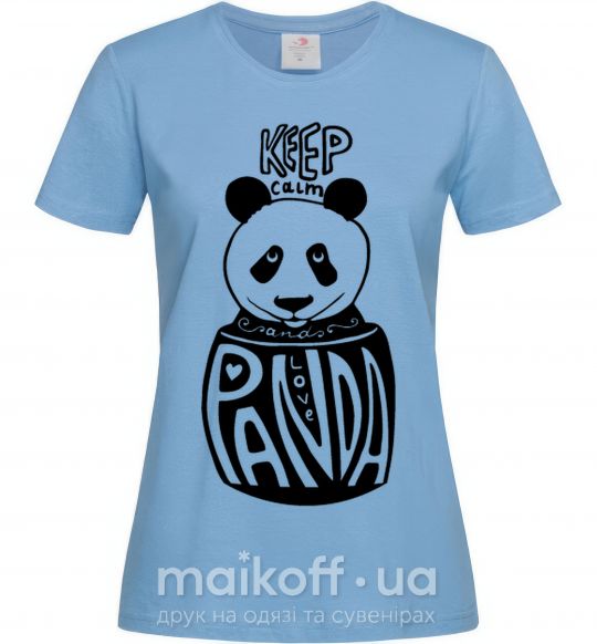 Жіноча футболка Keep calm and love panda Блакитний фото