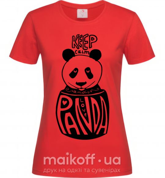 Жіноча футболка Keep calm and love panda Червоний фото