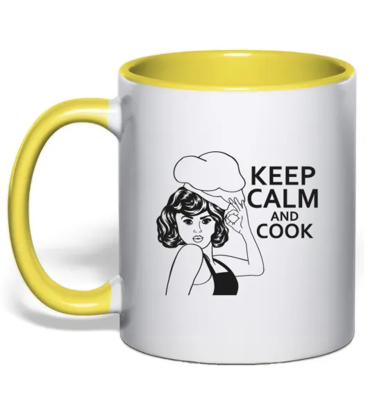 Чашка з кольоровою ручкою Keep calm and cook Лимонний фото