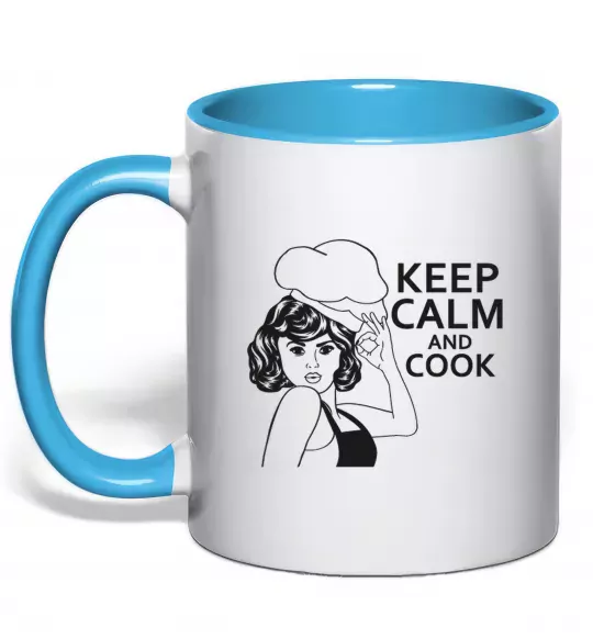 Чашка з кольоровою ручкою Keep calm and cook Блакитний фото
