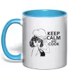 Чашка з кольоровою ручкою Keep calm and cook Блакитний фото