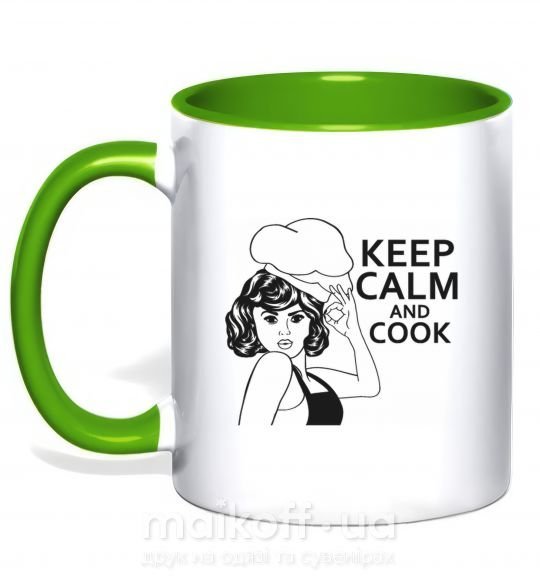 Чашка с цветной ручкой Keep calm and cook Зеленый фото