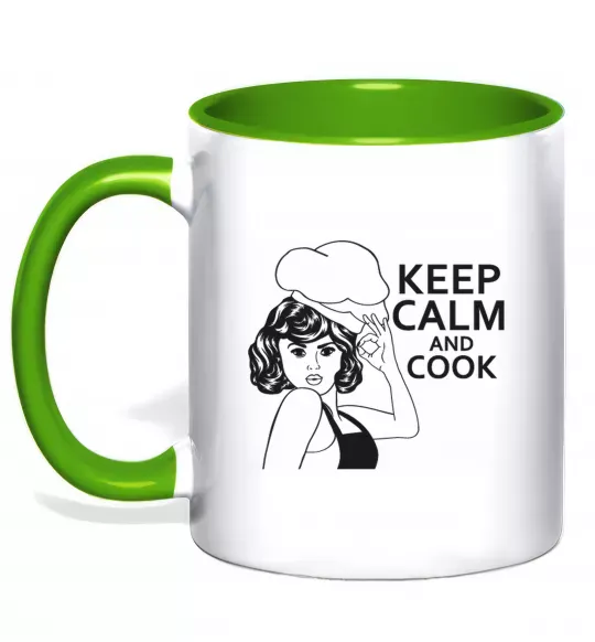 Чашка з кольоровою ручкою Keep calm and cook Зелений фото