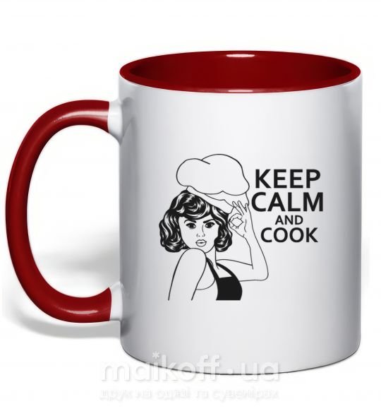 Чашка з кольоровою ручкою Keep calm and cook Червоний фото
