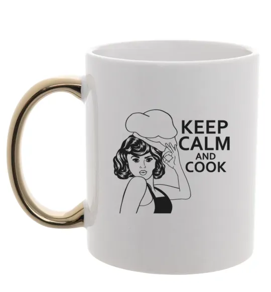 Чашка з кольоровою ручкою Keep calm and cook Золото фото