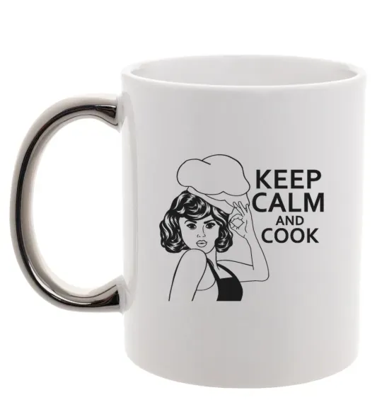 Чашка з кольоровою ручкою Keep calm and cook Срібло фото