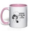 Чашка с цветной ручкой Keep calm and cook Нежно розовый фото