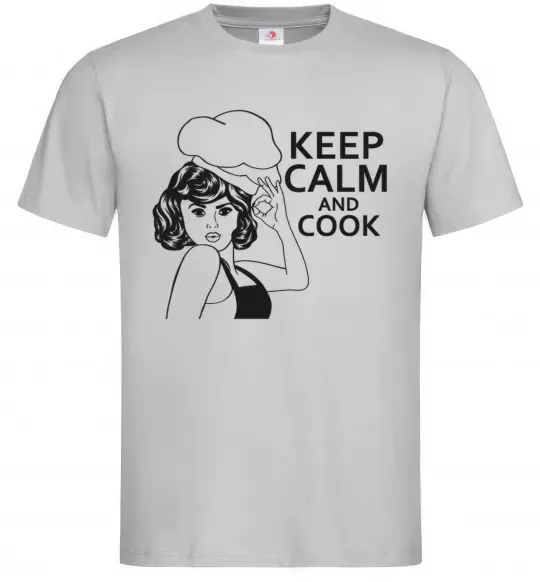 Мужская футболка Keep calm and cook Серый фото
