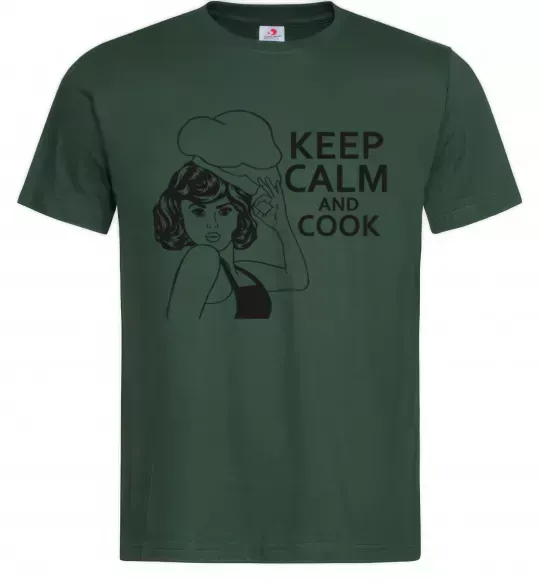 Мужская футболка Keep calm and cook Темно-зеленый фото