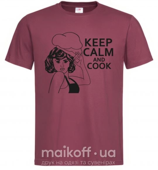Мужская футболка Keep calm and cook Бордовый фото
