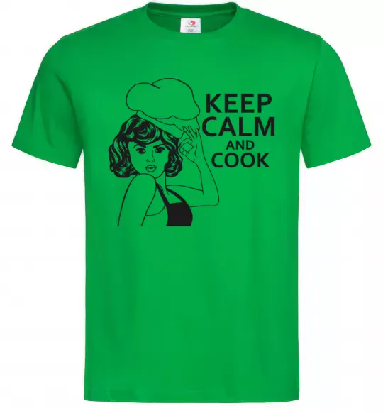 Мужская футболка Keep calm and cook Зеленый фото